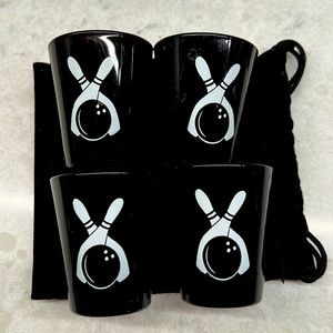 Canadian club bowling pin and ball shot glasses set up for black glass.